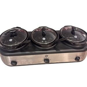 GE Triple Slow Cooker Buffet Server 3 Station‎ 1.5 Qt Crocks Stainless Steel
